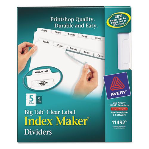Index Maker with Big Tab, 11x8-1/2, 5-Tab, White, 5 Sets/Pack