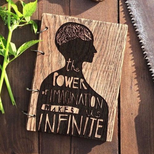 The power of imagination wooden notebook / travelbook / sketchbook a5 for sale