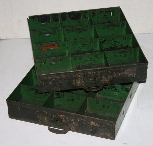 PAIR OF VINTAGE GREEN METAL DIVIDED COMPARTMENT PARTS BIN DRAWERS INDUSTRIAL AGE