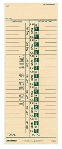OfficeMax - One-Sided Weekly Time Cards with Numbered Days - 3-3/8&#034; W x 9&#034; H,