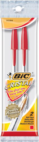 Bic Cristal Stic Ball Pens Medium Point 2/Pkg-Red 070330902848