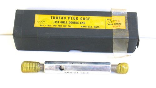 Bay State Thread Plug Gage Double End 7/16-14 NC-3 Go PD .3911 Not Go PD .3947