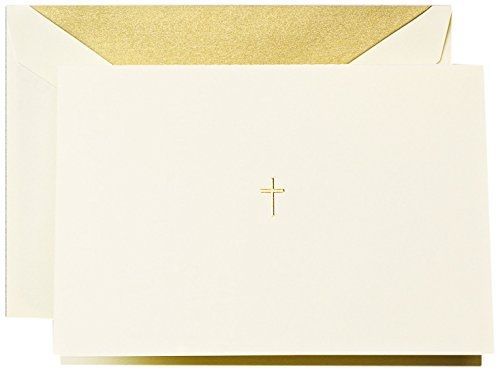Crane &amp; Co. Hand Engraved Ecruwhite Gold Cross Note (CF1444)