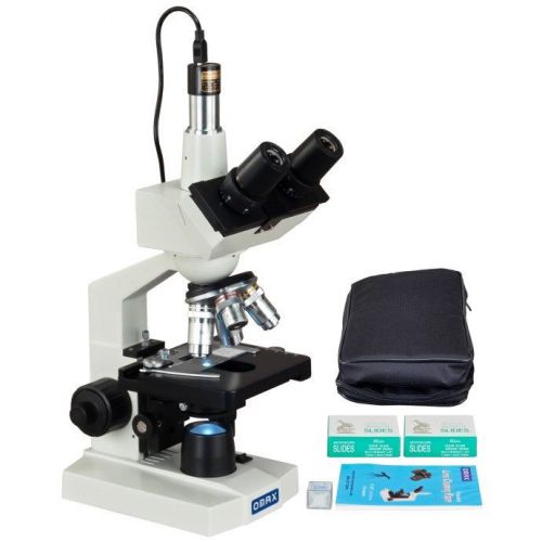 OMAX 40X-2500X LED Trinocular Lab Microscope+1.3MP Camera+Slides+Lens Paper+Case
