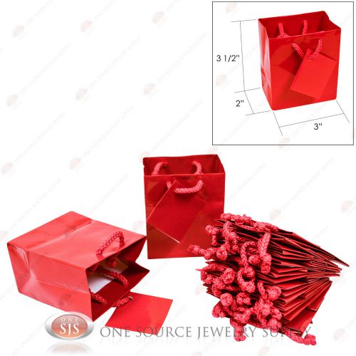 12 solid glossy red finish paper tote gift merchandise bags 3&#034; x 2&#034; x 3 1/2&#034;h for sale