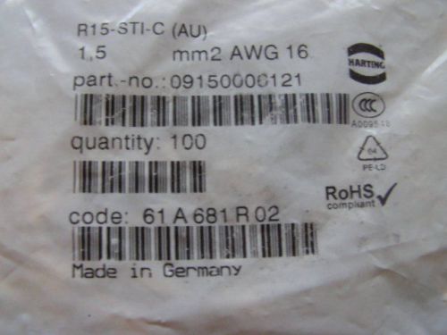 HARTING R15-STI-C (AU) 1,5 mm2 AWG 16 MALE CRIMP CONTACT 9150006121