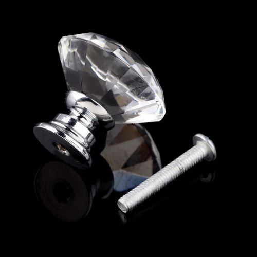 10Pcs 30mm Diamond Shape Crystal Glass Knob Cupboard Drawer Pull Handle New EA