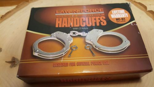 LAW-N-FORCE STEEL DOUBLE LOCKING CHAINLINK HANDCUFFS - HC-01 Silver