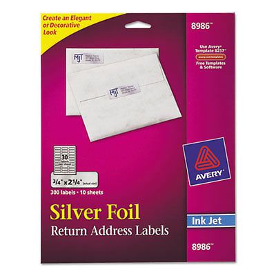 Foil mailing labels, 3/4 x 2 1/4, silver, 300/pack 8986 for sale