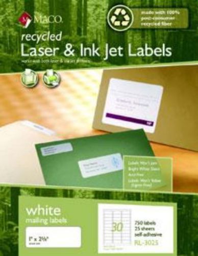 Chartpak Recycled Laser/Inkjet Labels 1&#039;&#039; x 2-5/8&#039;&#039; White 30 Per Sheet 750 Count