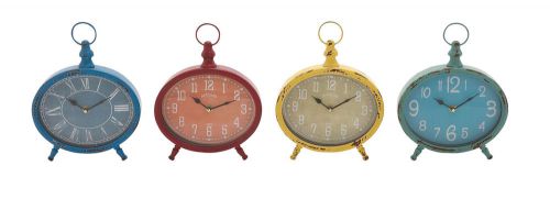 Benzara 92212 the rustic and colourful metal desk clock 4 assorted new for sale