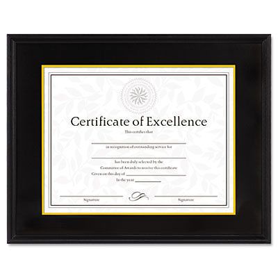 Hardwood Document/Certificate Frame w/Mat, 11 x 14, 8 1/2 x 11, Black, 1 Each