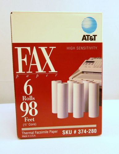 NEW AT&amp;T High Sensitivity Thermal Fax Paper 1/2in.Core Box of 6 Rolls  374-280