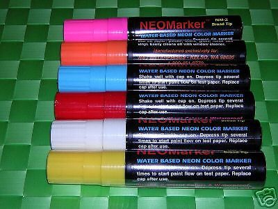 Broad tip neon colors window paint wide marker 6 pk for sale