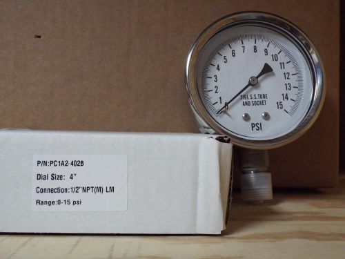 0-60psi 4&#034; all stainless lower mount dry but fillable pressure gauge for sale