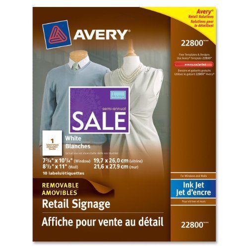 Avery Removable Window and Wall Signage, InkJet, 8.5 x 11-Inches, White, Pack of