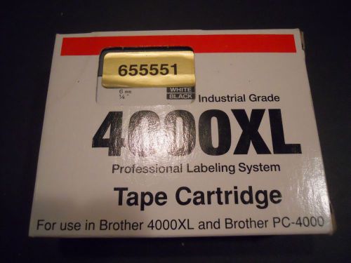 BROTHER 4000XL WHITE ON BLACK 1/4&#034; (6 mm) LABEL TAPE
