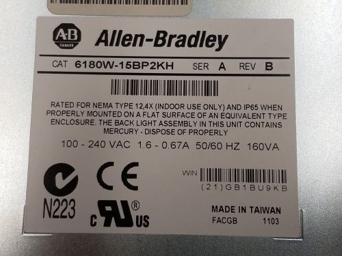 Allen Bradley 6180W-15BP2KH  Ser. A   Rev. B