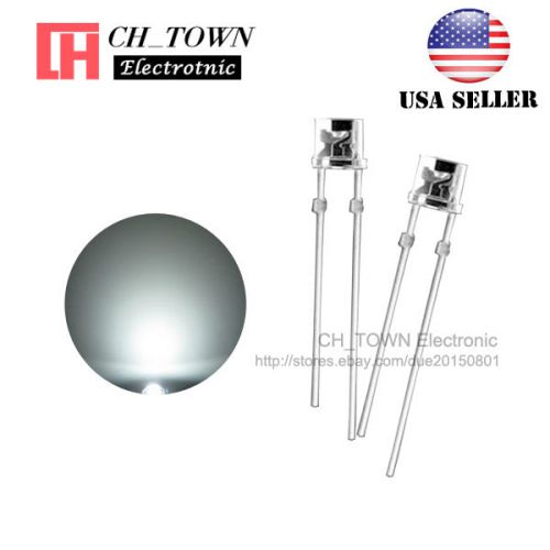 100PCS 3mm Flat Top Water Clear White Light Wide Angle 120Deg LED Diodes USA