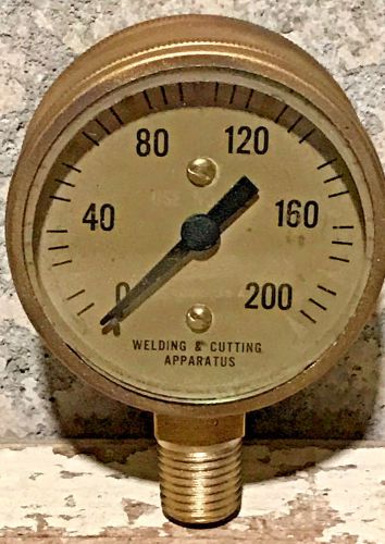 1940s vintage all brass pressure gauge, thick beveled glass, steampunk for sale