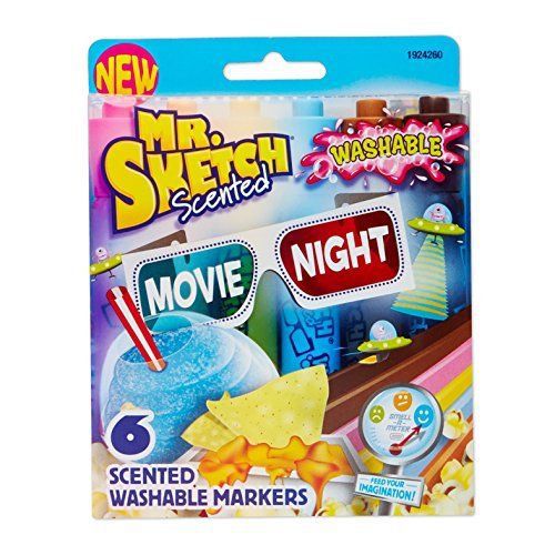 Mr. Sketch Washable Scented Markers, Chisel-Tip, Movie Night Colors, 6-Count