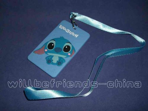 Cute stitch bus pass room key ic card holder case sheath cover skin neck lanyard for sale