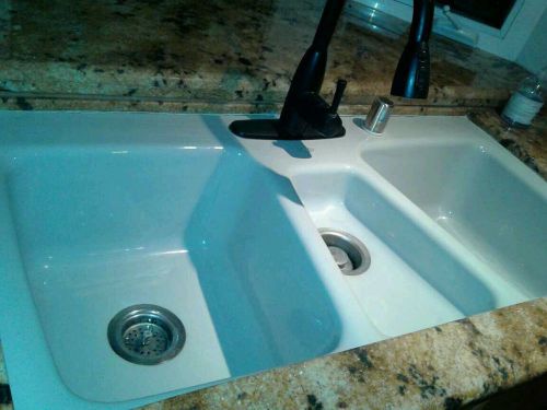 Three compartment porcelain sink