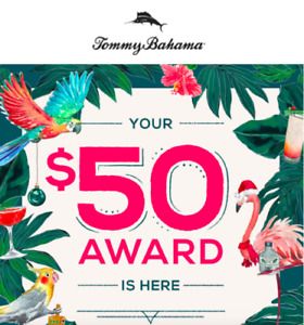 TOMMY BAHAMA $50 AWARD CARD OFF $100 DISCOUNT CODE