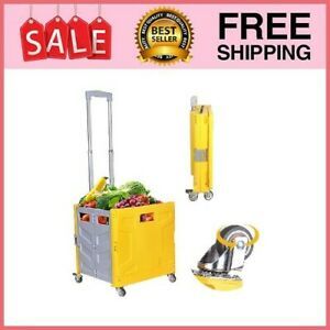 Foldable Utility Cart Folding Portable Rolling Crate Wheel 360*4 (Yellow/Grey)