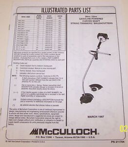 McCULLOCH TRIMMER MAC 3827/EAGER BEAVER 287/PRO MAC 2 OEM ILLUSTRATED PARTS LIST
