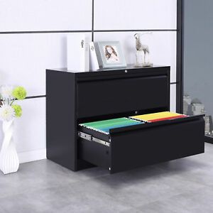 Black Metal Steel Storage Cabinet 2 Drawers Home Office File Cabinet Lockable C2