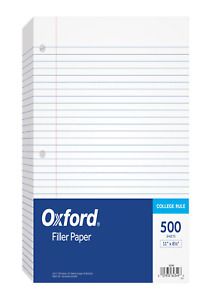 Oxford Filler Paper, 8-1/2&#034; x 11&#034;, College Rule, 3-Hole Punched, Loose-Leaf Pape