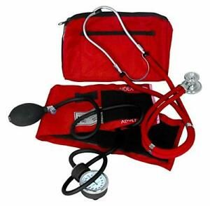 Red Manual Blood Pressure Cuff Monitor &amp; Stethoscope Kit Sphygmomanometer Red