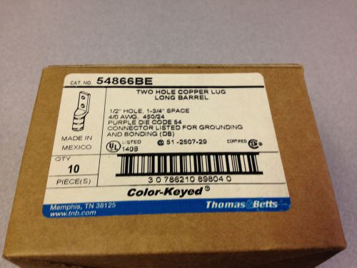 Thomas and betts 54866be ck lug 4/0 awg 1/2&#034; holes purple color code *box of 10* for sale
