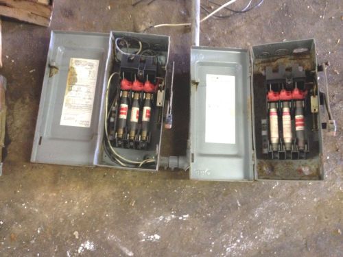 2 used -square d fusible disconnect switches 30 amps 600 volts h-361-n, 3 phase for sale
