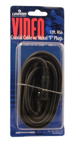 New leviton c6851-12e rg6 coax cable  nickel plated  12-feet  black for sale