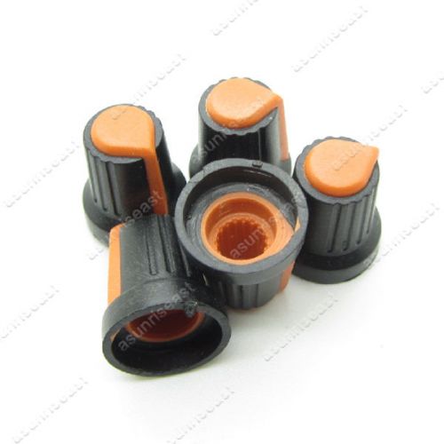 100 x Potentiometer Knob Black With Orange Pointer for 6mm Split Splined Shaft
