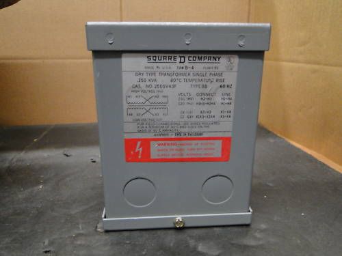 Square D Dry Type Transformer Single Phase 250SV43F New