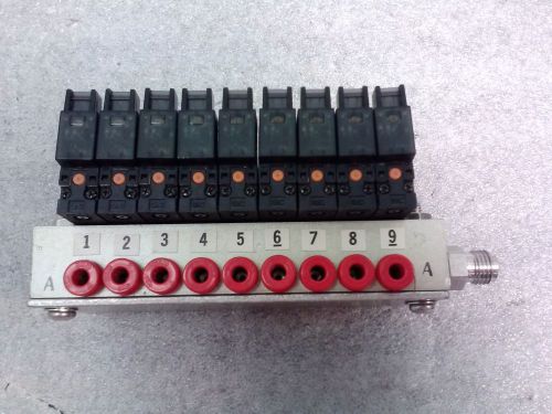 Smc 9 port manifold block with nvj314 valves for sale