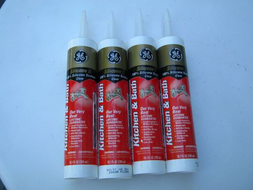 4 TUBES, &#034;GE&#034; SILICONE 2 KITCHEN &amp; BATH, CLEAR &#034;THEIR VERY BEST&#034;,NO PAINTING