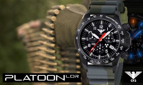 KHS Tactical Watch Black Platoon Chronograph LDR Diver Strap Oliv trigalight®