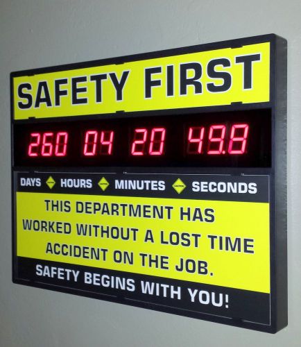 SAFETY SIGN CLOCK YELLOW -LED COUNT-UP CLOCK