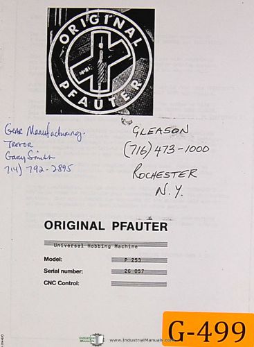 Pfauter Gleason P253, Gear Hobbing, Operations Manual