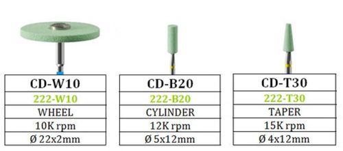 Diamond green stone 3 pc set cd-w10 cd-b20 cd-t30 besqual for zirconia porcelain for sale
