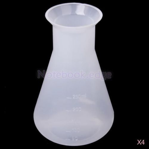 4x Clear Laboratory Chemical Conical Flask Container Bottle 250ml Test Measure