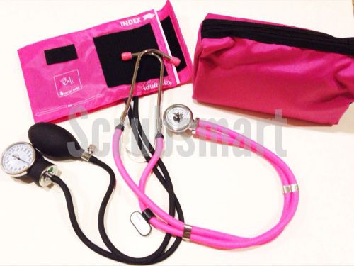 HOT PINK SET - Aneroid Sphygmomanometer Blood Pressure BP Monitor &amp; Stethoscope