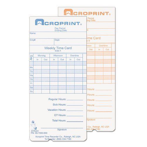 Acroprint Time Clock Replacement Time Cards - 250 / Pack (097000000)