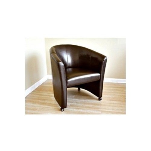 Brown Club Chair Faux Leather Armchair Barrel Accent Home Office Den WheelsTub