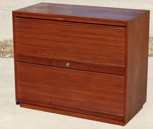Vintage SOLID MAHOGANY  2 Drawer Lateral File Cabinet w Tambour Doors