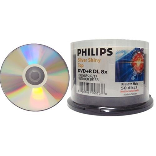 50 Philips 8x DVD+R Double Layer Silver Thermal Printable 8.5GB Blank Media Disk